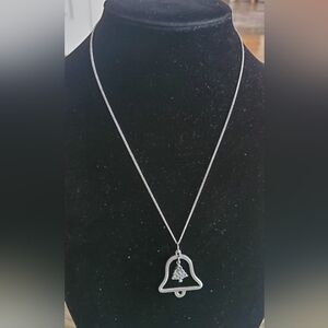 Silver Tone Vintage Rawcliffe Pewter Christmas Tree in Bell Pendant Necklace. 🌴